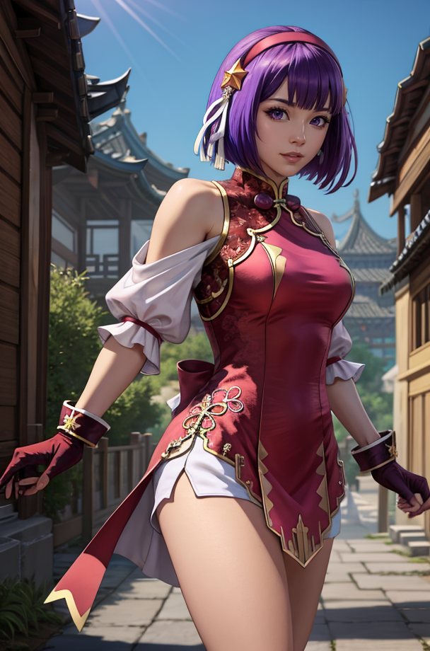 00015-M4RV3LSDUNGEONSNEWV40COMICS_mD40-DPM++ 2M Karras-asamiya_chinese_dress_ownwaifu,purple hair,short hair,purple eyes,gloves,hairband ,fingerless gloves,breasts,dress,hair ornament.png